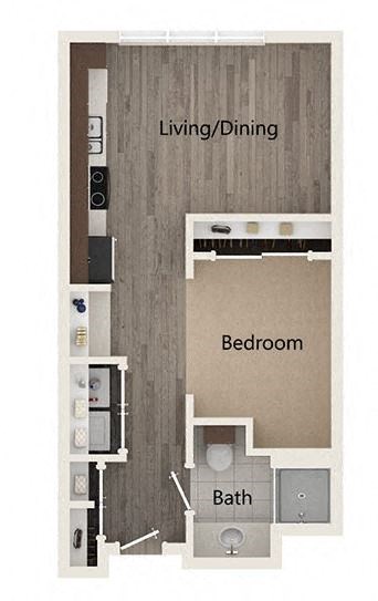 Floor plan for studio, 1 bath, 551 sqft
